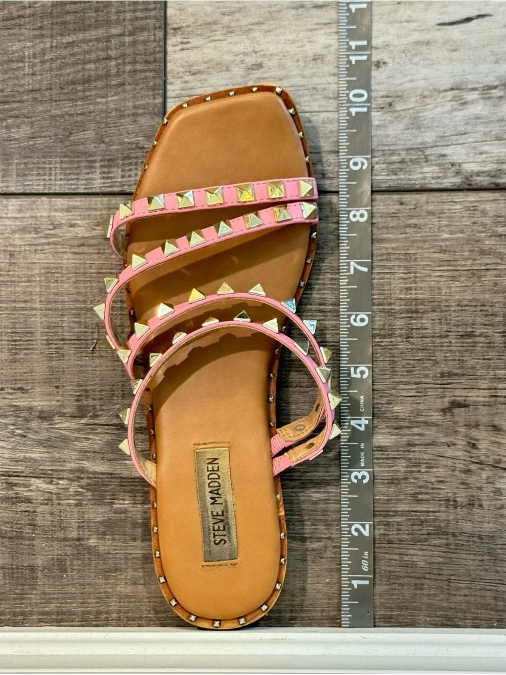 Steve Madden Pink Triple-Strap Studded Slide Sandals Sz 8